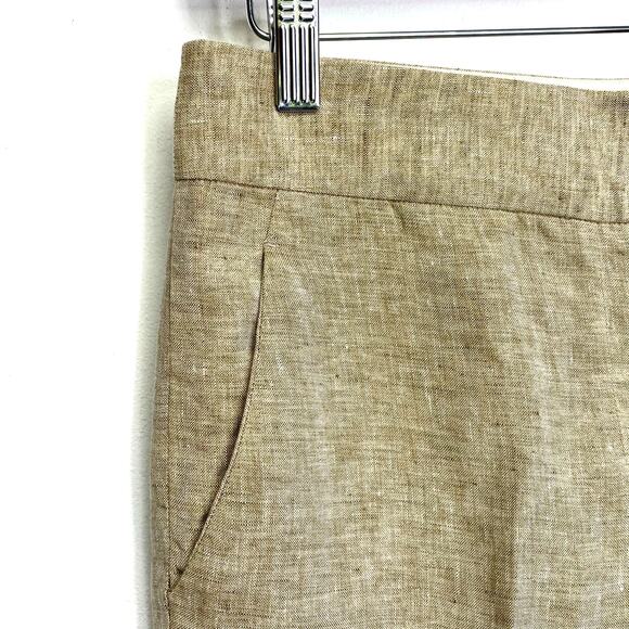 Tory Burch 100% Linen Pants Beige Wide Leg Sz 2 Logo Button Summer Luxury Y2K - Picture 6 of 8